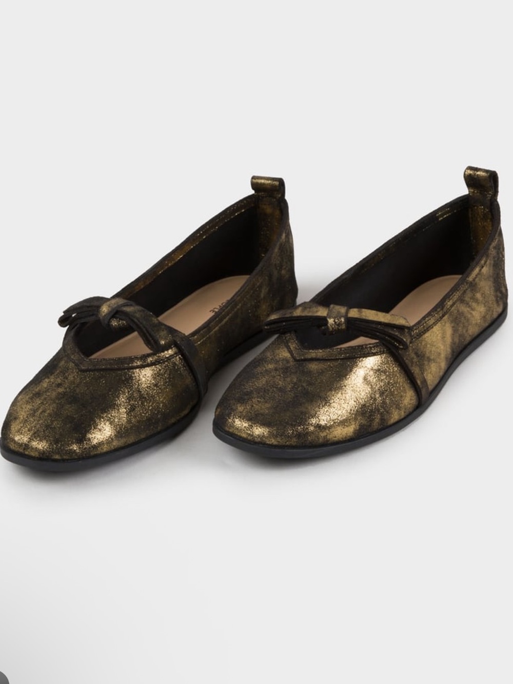 Free People Mania Bow Ballet Flats Bronze Metallic Leather Square Toe NWOT 8